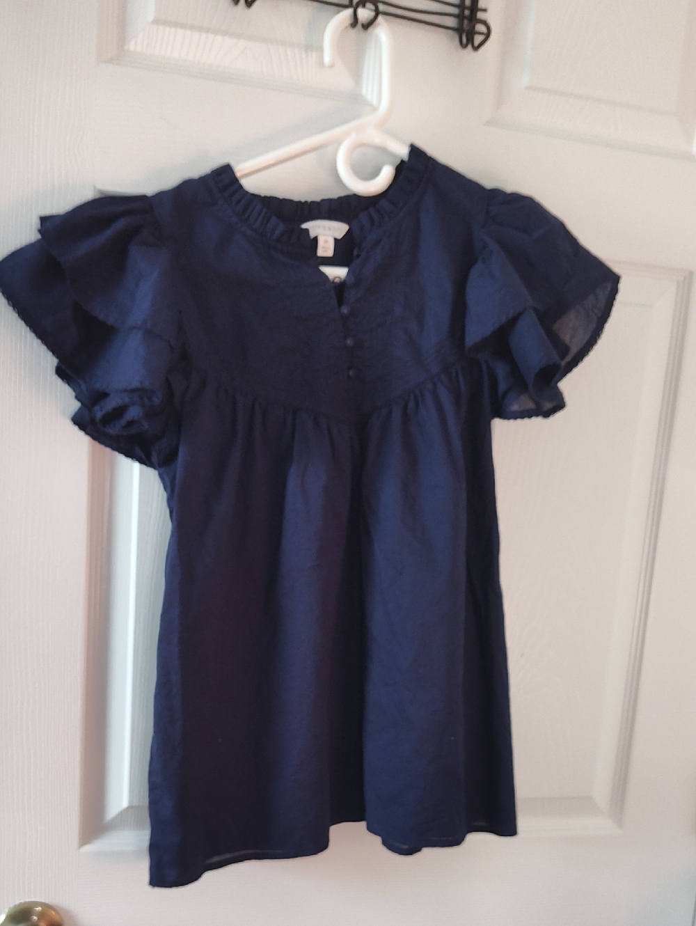 crown & ivy Navy Textured Button-Front Top